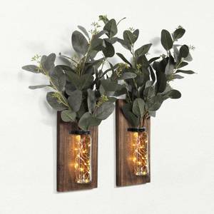 lot 1258 image: Heiple 2 Pack Wood Glass Wall Sconces, Farmhouse Planters for Indoor Plants, Rustic Decor for Living Room, Hanging Vase (Brown)