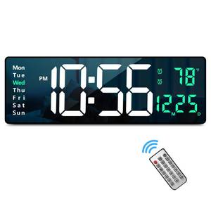 lot 1264 image: Digital Wall Clock Large Display, 16 with Remote Control for Living Room Gym Shop Warehouse Office Garage Decor, Auto Brightness Dimmer Reloj De Pared with Date Week Temp (Green)