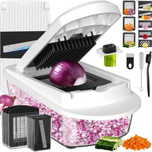 lot 1267 image: 8 Blade All-in-1 Vegetable Chopper Mandoline Slicer with Container, Food Chopper, Onion Chopper, Veggie Cutter for Salad, Kitchen Gadgets Accessories Essentials, White