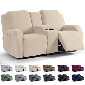 lot 1274 image: KinCam Loveseat Recliner Covers with Middle Console Slipcover, Recliner Sofa Covers 2 Seat Couch Cover Stripe Jacquard Furniture Protector Covers with Elastic Bottom for Kids, Pets (Vanilla)