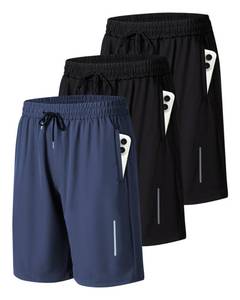 lot 2005 image: JWJ 3 Pack Mens Athletic Gym Workout Shorts Lightweight Quick Dry 9 inch Inseam Running Shorts for Men Activewear Basketball Short with Zipper Pockets Black Black Navy XXL