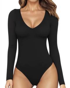 lot 2006 image: MANGOPOP Womens Long Sleeve Bodysuit Sexy V Neck Body Suits Fitted Fall Going Out Tops(Black,X-Large)