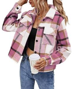lot 2025 image: Binshre Womens Plaid Shacket Jackets Fall Fashion 2022 Long Sleeve Button Down Flannel Shirt for Women Pink S US 4-6