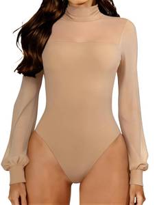 lot 2042 image: Avidlove Mesh Bodysuit Long Sleeve Body Suits Womens Mock Neck Dressy Bodysuits Thong Slimming Body Suit S