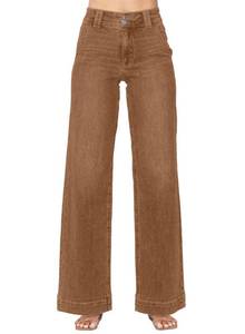 lot 2054 image: Astylish Womens Jeans Trendy Fall 2025 Wide Leg Jeans Woman Tummy High Waist Double Button Bootcut Trousers Stretchy Vintage Denim Jean Pants Brown Size 12