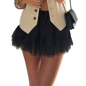 lot 2059 image: Women Lace Mini Skirt Ruffle Pleated Slip Layering Bottoms Y2k Flowy Short Skirts Streetwear (US, Alpha, Large, Regular, Regular, Black)