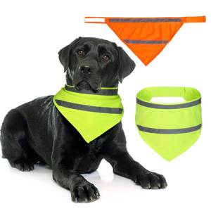 lot 2060 image: Saintrygo 2 Pieces Dog Bandanas Reflective Dog Scarf Yellow Orange High Visibility Safety Camping Puppy Bandanas Triangle Bibs for Medium Large Pets Cats Puppy(13-18.5 Inches,Halter Neck)