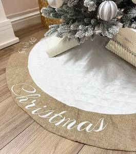 lot 2062 image: AISENO 48 Inch Christmas Tree Skirt White Thick Luxury Quilted Cotton with Burlap Decoration for Merry Christmas Party Christmas Tree Skirt Decorations