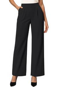 lot 2066 image: SEMARO Womens Wide Leg Dress Pants High Waist Stretchy Business Work Office Slacks Pull On Casual Lounge Pants with Pockets Black S