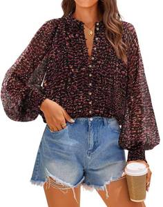 lot 2067 image: ZESICA Womens Floral Print Blouse 2026 Long Sleeve Button Down Casual Fall Boho Oversized Tops Shirts,Wine Red,Medium