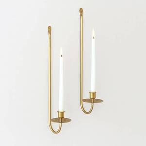 lot 2070 image: Remenna Wall Candle Holders Set of 2 Handcrafted Wrought Iron Sconces with Gold Finish, Easy to Install Modern Candle Holders for Living Room, Bedroom, Hallway, Wedding or Holiday Decor