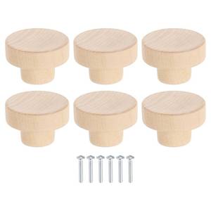lot 2076 image: uxcell 6Pcs Round Wood Drawer Knob, 1 58 Diameter Flat Round Dresser Knobs Wooden Knobs with Screws for Furniture Drawer Dresser Wardrobe Cupboard