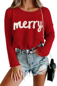 lot 2079 image: OCURHU Christmas Long Sleeve Shirts for Women Merry Christmas Sweater Cute Xmas Holiday Graphic Pullover Tops A-Red M
