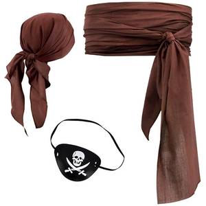 lot 2094 image: CosInStyle Pirate Halloween Costume, 3 Pcs Set with Head Scarf, Bandana Belt Waist Sash, Eye Patch for Halloween Costumes Cosplay (Brown)