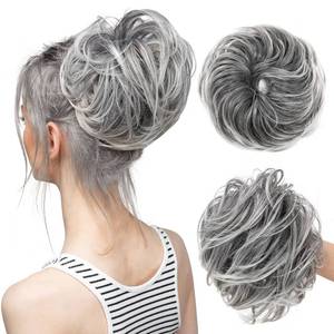 lot 2097 image: CJL HAIR Large Messy Bun Hair Piece Wavy Curly Scrunchies Synthetic Chignon Ponytail Hair Extensions Thick Updo Hairpieces for Women Salt and Pepper