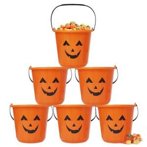 lot 2104 image: Zcaukya Halloween Trick Treat Candy Buckets, 6-Pack Plastic Pumpkin Pails