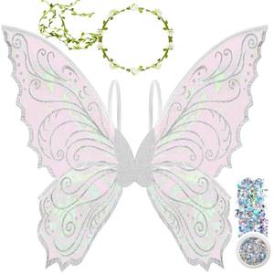 lot 2110 image: U-Goforst Fairy Wings for Adults, Butterfly Wings for Women, Halloween Costume Cosplay Dress Up, Sparkly Wings with Flower Crown and Glitter