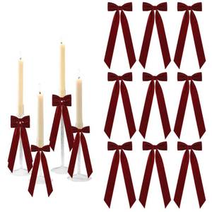 lot 2113 image: Meseey 12 Pcs Burgundy Candlestick Decoration Bows Candle Holder with 5X13.5 Inch Decorative Velvet Bows for Bridal Showers, Birthdays Centerpieces Table Decor(Burgundy)