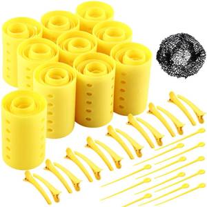 lot 2114 image: WILLBOND 141 Pieces Hair Rollers Set Include 60 Plastic Hair Rollers(Yellow,6 Sizes)