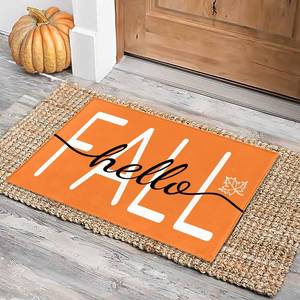 lot 2117 image: HANXIG Hello Fall Door Mat - Autumn Maple Leaf Doormat, 17 x 29 Inch, Non-Slip Rubber Backing, Washable Seasonal Welcome Rug for IndoorOutdoor