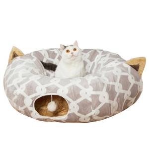 lot 2469 image: LUCKITTY Large Cat Tunnel Bed Under Christmas Tree with Fluffy Toy Balls, Small Cushion and Flexible Design- 10 inch Diameter, 3 ft Length- Great for Cats, and Small Dogs, Gray Geometric Figure