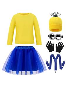 lot 2474 image: Spooktacular Creations Halloween Child Girl Cute Yellow Shirt Tutu Outfit, Kids Halloween Costume Accessories Set with Hat Gloves Suspender Goggle for Holiday Dress Up Parties