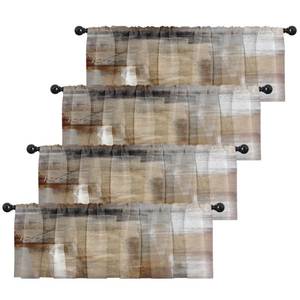 lot 2475 image: Emvency 4 Pack Valances Window Treatments, Brown Abstract Modern Art Blackout Drapes Adjustable Curtain for Windows Living Room Kitchen Over Sink, 18x52 Inch Rod Pocket Valances