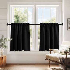 lot 2491 image: PONY DANCE Black Kitchen Curtains Over Sink 24 inch Long for Small Windows, Black Out RV Bunk Panels, Solid Half Window Short Drapes Tiers for Bathroom Camper, Width 29 x Length 24 inches, 2 Panels