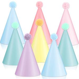 lot 2492 image: 24 PCS Rainbow Party Hats - DIY Assemble Pastel Rainbow Themed Paper Hats Pastel Party Birthday Party Cone Hats Macaron Themed Party Hats for Kids and Adults Birthday, Baby Shower Party Decorations