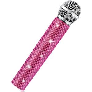 lot 2494 image: Sanwuta Fake Microphone Prop Sparkly Bling Rhinestones Plastic Play Microphone Pretend Glitter Bedazzled Mic for Cosplay Party Costume(Pink)