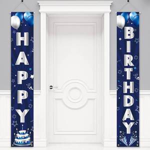 lot 2497 image: MDCGFOD Blue Silver Birthday Decorations Banner, Happy Birthday Door Sign, Polyester, 72 x 12 Inch, for Men Women Boys Girls, Reusable, Ideal Party Supplies