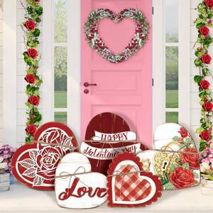 lot 3044 image: Memorywuu 5 Pcs Valentine��s Day Heart Porch Standing Decor Large Wood Heart Signs Outdoor Decor Valentines Day Wood Love Sign for Home Front Door Kitchen Garden Patio Wedding
