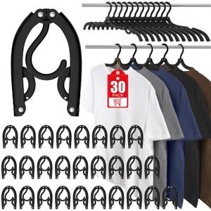lot 3053 image: 30 Pcs Travel Hangers Portable Foldable Travel Hanger Organizer, Plastic Cruise Essentials Clothes Drying Rack Folding Hangers for Camping Flying RV Europe Vacation Essentials Suitcase, Black