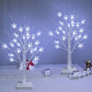 lot 3055 image: TURNMEON Tabletop Christmas Tree, 2 Pack Lighted Birches Tree Small Christmas Tree, Prelit 48 Snowflake White Lights Timer, Battery Operated Adjustable Branches Xmas Decor Home Indoor Mantel 18 inch