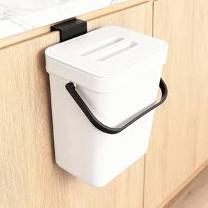 lot 3057 image: COMTAR Kitchen Waste Bin with Hooks, Indoor Kitchen Sealed Under Sink for Kitchen, Food Waste Bin for Countertop (White, 3L)
