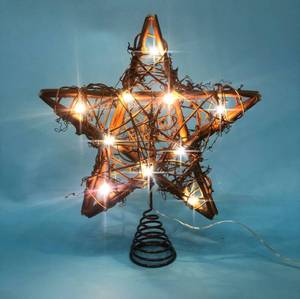 lot 3062 image: Christmas Tree Topper Farmhouse Christmas Decor Christmas Tree Decorations Rattan Natural Christmas Tree Star with 10 Warm LED Lights for Rustic Christmas Ornaments Holiday Seasonal Decoration 10 Inch