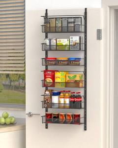 lot 3063 image: VyGrow Over the Door Pantry Organizer, 6-Tier Over the Door Organizer with Adjustable Basket, Pantry Door Organization for Pantry Kitchen Storage Room Spice Rack, Black
