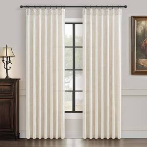 lot 3064 image: Pinch Pleat Thick Linen Viral Curtains 84 Inch Length 2 Panels Set for Living Room,Cream Beige Neutral Pleated Semi Sheer Curtain Light Filtering Privacy Let Light in Bedroom Window Drapes 40 Wx84 L