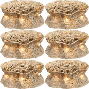 lot 3070 image: Lighted Burlap Ribbon Garland Christmas Tree Decorations 9 Ft x 6-Rolls Pre-Lit Burlap Christmas Garland with LED Lights Battery Operated, Rustic Boho Natural Jute Vintage Country Farmhouse Home Decor