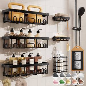 lot 3074 image: Veken Shower Caddy 6-Pack, Advanced Rustproof Design, No Drilling Adhesive Shelves, Rack with Soap Holder, Large Capacity Bathroom Organizers and Storage, Wall-Mounted Kitchen & Home Decor