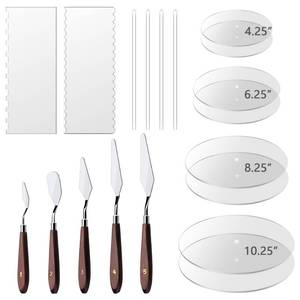lot 3077 image: Boyun Acrylic Cake Disc, Clear Cake Decorating Supplies with 8 Round Acrylic Discs, 2 Icing Scraper And 4 Center Dowel, 5 Cake Cream Spatula, Acrylic Discs For Icing Cakes(4.256.258.2510.25 Inch)