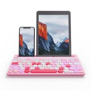 lot 3078 image: HUO JI Wireless Keyboard Multi-Device, Bluetooth and 2.4G Dual Mode for iPad, Switch to 3 Devices for Tablet, iPhone, PC, Smart TV, Cellphone, iOS Android Windows, Pink