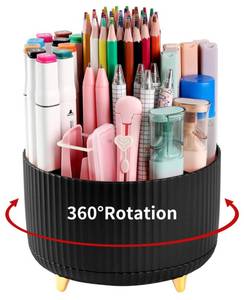 lot 3084 image: EDENMS Desk Pencil Pen Holder, 5 Slots 360°Degree Rotating Pen Organizers for Desk, Desktop Storage Stationery Supplies Organizer, Cute Pencil Cup Pot for Office, School, Home, Art Supply, Black