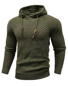 lot 3092 image: Zaitun Mens Hooded Sweatshirt Long Sleeve Solid Knitted Hoodie Pullover Sweater Army Green XL