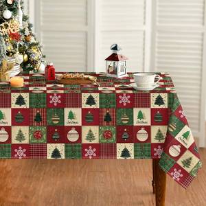 lot 4287 image: Horaldaily Christmas Tablecloth 60�84 Inch Rectangular, Green Tree Snow Red Washable Table Cover for Party Picnic Dinner Decor