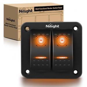 lot 4288 image: Nilight 2 Gang Rocker Switch Panel with Orange LED Light 5 Pin On Off Pre-Wired Aluminum Toggle Switches Waterproof for 12V24V Cars Marine Boats ATVs Trailers RV Trucks