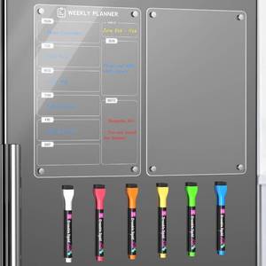 lot 4302 image: Langaelex 2 Set of Acrylic Meal Planner for Fridge - Magnetic Weekly Menu Board with 6 Chalk Markers for to-Do List, Shopping List and Chore Chart - 7.9 x 11.8