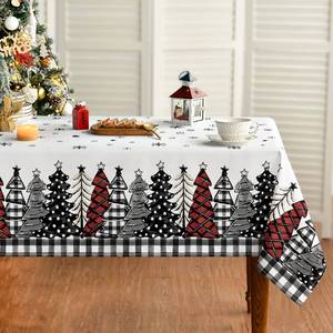 lot 4314 image: Horaldaily Christmas Tablecloth 60�84 Inch Rectangular, Christmas Trees Buffalo Plaid Black Washable Table Cover for Party Picnic Dinner Decor
