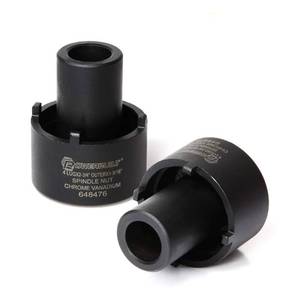 lot 4335 image: Powerbuilt Spindle Nut Socket, 4 Lug, 2-34-inch Outer, Ford, Easy Removal of Spindle Nuts, 2WD Rear Axles, Rotating Locknut - 648476, Black