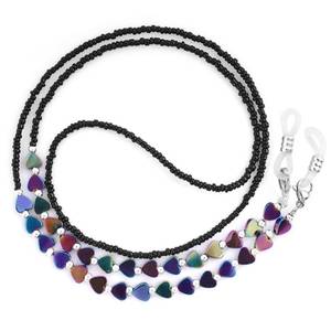 lot 4342 image: BILIONE Beaded Eyeglass Chain with Heart-shaped Shungite, Eye Glasses Holders Around Neck, Glasses Strap for Women, Colourful